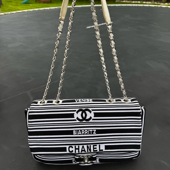 Venise Biarritz Flap Bag Striped Canvas Medium - Picture 2 of 13